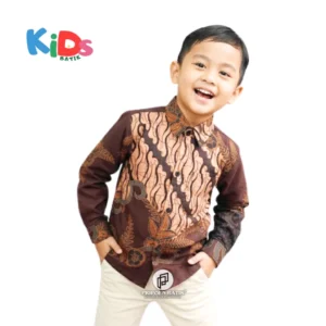 Kemeja Batik Anak Lengan Panjang Warna Mahogany